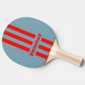 レトロな赤い海の3本のストライプと名前 卓球ラケット (横)