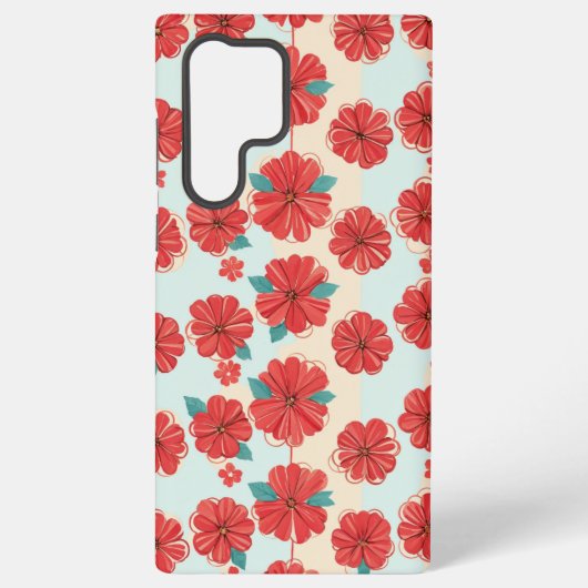 レトロな赤い花柄のスマホケース SAMSUNG GALAXYケース (裏面)