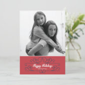 レトロな赤い花飾りのホリデー写真カード シーズンカード (スタンド正面)