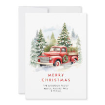 レトロな赤い農トラックのカントリークリスマスグリーティング