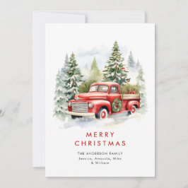 レトロな赤い農トラックのカントリークリスマスグリーティング シーズンカード