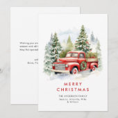 レトロな赤い農トラックのカントリークリスマスグリーティング シーズンカード (正面/裏面)