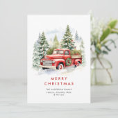 レトロな赤い農トラックのカントリークリスマスグリーティング シーズンカード (スタンド正面)
