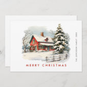 レトロな赤い農家の納屋のクリスマスツリーのグリーティング シーズンカード (正面/裏面)