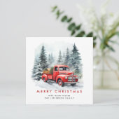 レトロな赤い農用トラックのクリスマスツリーの挨 シーズンカード (スタンド正面)