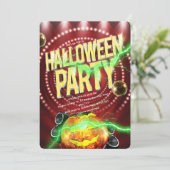 レトロな赤い電飾のハロウィンディスコパンプキン 招待状 (スタンド正面)