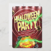 レトロな赤い電飾のハロウィンディスコパンプキン 招待状 (正面)