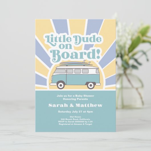 レトロな赤ちゃんシャワーをボード上のリトルドゥード 招待状 (スタンド正面)