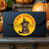 レトロな赤とオレンジの子猫魔女ハロウィン ラウンドシール