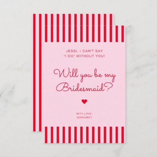 レトロな赤とピンクのストライプのウェディングパーティーへの招待カード 招待状 (正面/裏面)