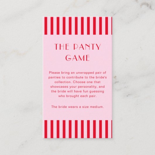 レトロな赤とピンクのストライプ ザ・パンティーゲーム エンクロージャーカード (正面)