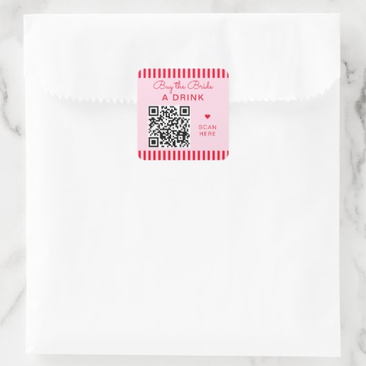 レトロな赤とピンクのストライプ バチェロレッテ QR コード スクエアシール (バッグ)