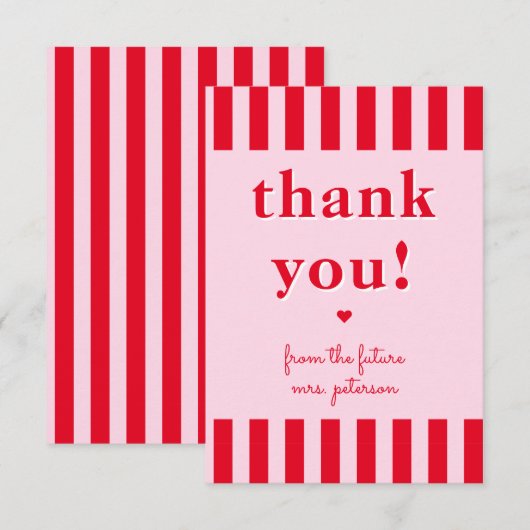 レトロな赤とピンクのストライプ - 将来のMrs. サンキューカード (正面/裏面)