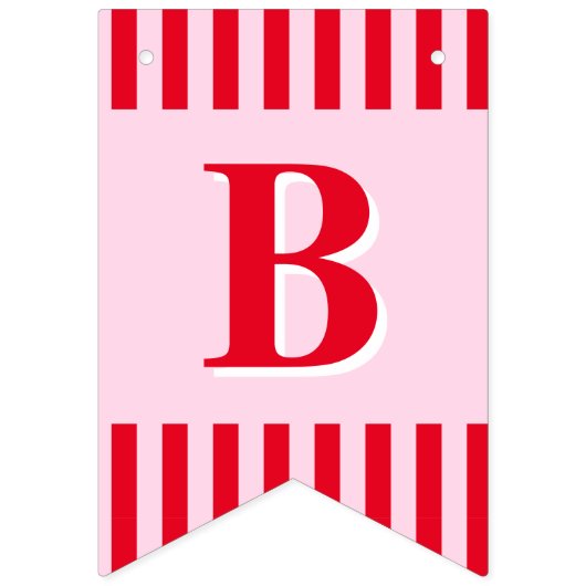 レトロな赤とピンクのストライプ 新婦になるための結婚前お茶会 バンティングフラッグ (第3の旗)