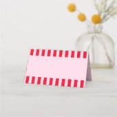 レトロな赤とピンクのストライプ 結婚前お祝いの名前 プレイスカード (裏面)