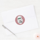 レトロな赤とピンクの市松模様のサンタクロース クリスマス ラウンドシール (封筒)