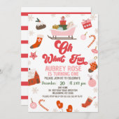 レトロな赤とピンクの楽しいクリスマス1歳誕生日 招待状 (正面/裏面)