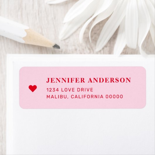 レトロな赤とピンクの結婚前お祝い 返信先住所 ラベル (インサイチュ)