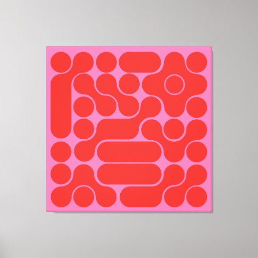 レトロな赤とホットなピンクの円抽象芸術 キャンバスプリント (正面)