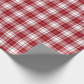 レトロな赤と白のクリスマスと新年のタータン・プレイド ラッピングペーパー (角)