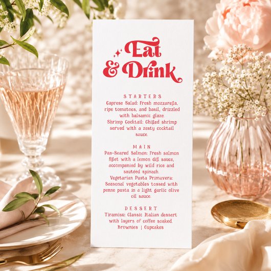 レトロな赤と白の結婚式のEat & Drink メニュー