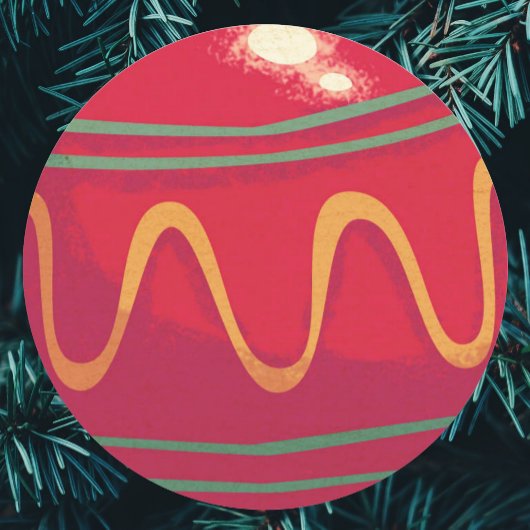 レトロな赤と緑のクリスマスオーナメント ラウンドシール