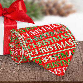 レトロな赤と緑のクリスマスタイポグラフィー ネクタイ