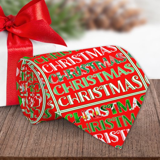 レトロな赤と緑のクリスマスタイポグラフィー ネクタイ
