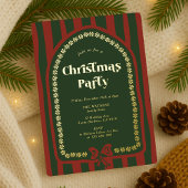 レトロな赤と緑のクリスマスパーティー 箔招待状