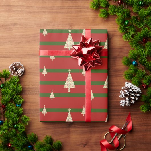 レトロな赤と緑のクリスマス ラッピングペーパー (クリスマスギフト)