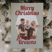 レトロな赤と緑のストライプ ボーホー オーバル フォト クリスマス