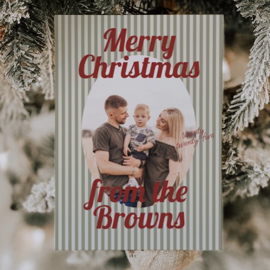 レトロな赤と緑のストライプ ボーホー オーバル フォト クリスマス