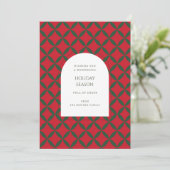 レトロな赤と緑のミッドセンチュリー モダン ホリデー カード (スタンド正面)