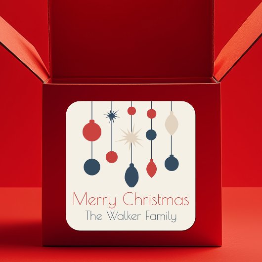 レトロな赤と青のオーナメント クリスマスパーティー スクエアシール