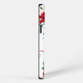 レトロな赤と青の上品な花の水彩モノグラム iPhoneケース (右側面)