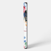 レトロな赤と青の上品な花の水彩モノグラム iPhoneケース (左側面)