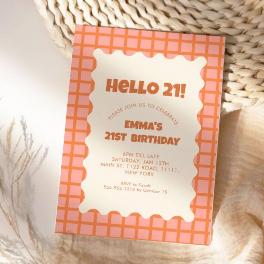 レトロな赤のグルービーチェッカーパターン誕生日パーティー 招待状