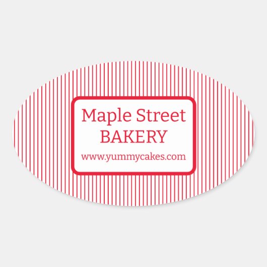 レトロな赤のストライプ ベーカリー ビジネス 楕円形シール (正面)