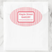 レトロな赤のストライプ ベーカリー ビジネス 楕円形シール (バッグ)