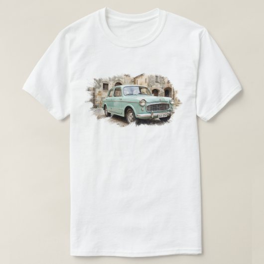 レトロな車が佇む田舎の風景 Tシャツ (デザイン正面)