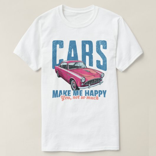 レトロな車が好きな人必見!ピンクのクラシックカーTシャツ Tシャツ (デザイン正面)