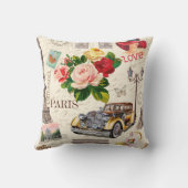 レトロな車でシームレスなパリヴィンテージの背景、  クッション (裏面)