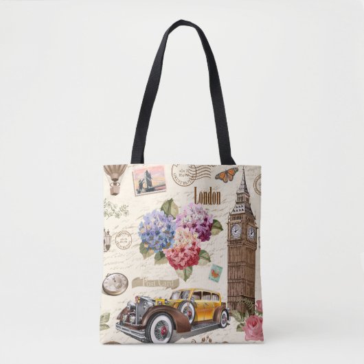 レトロな車でシームレスなロンドンヴィンテージの背景 トートバッグ (正面)