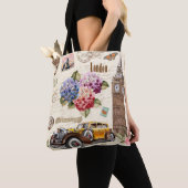 レトロな車でシームレスなロンドンヴィンテージの背景 トートバッグ (クローズアップ)