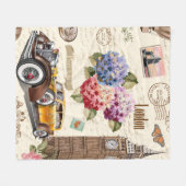 レトロな車でシームレスなロンドンヴィンテージの背景 フリースブランケット (正面(横))