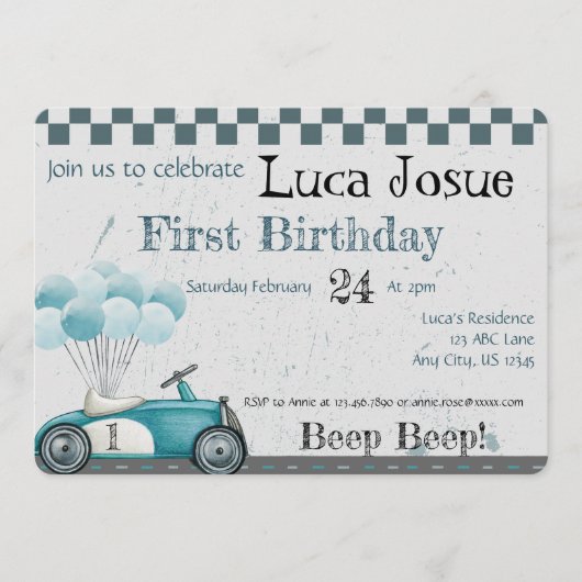 レトロな車の誕生日, ベビーシャワーの招待状 招待状 (正面)
