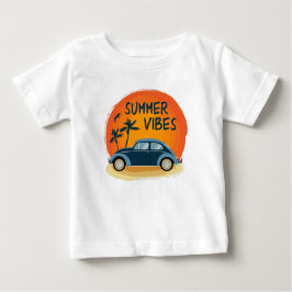 レトロな車をビーチに乗せた夏の雰囲気 ベビーTシャツ