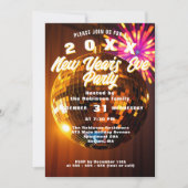 レトロな輝き ゴールド ディスコボール 新年会 パーティー 招待状 (正面)