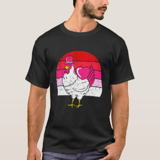 レトロな農場の動物 愛してる ニワトリのハート バレンタインデー Tシャツ