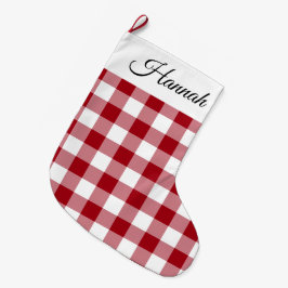 レトロな農家の赤いチェックのメリークリスマス ラージクリスマスストッキング